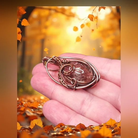 Artisan Copper Wire Wrap Pendant with Garden Qaurtz - Picture 3 of 5